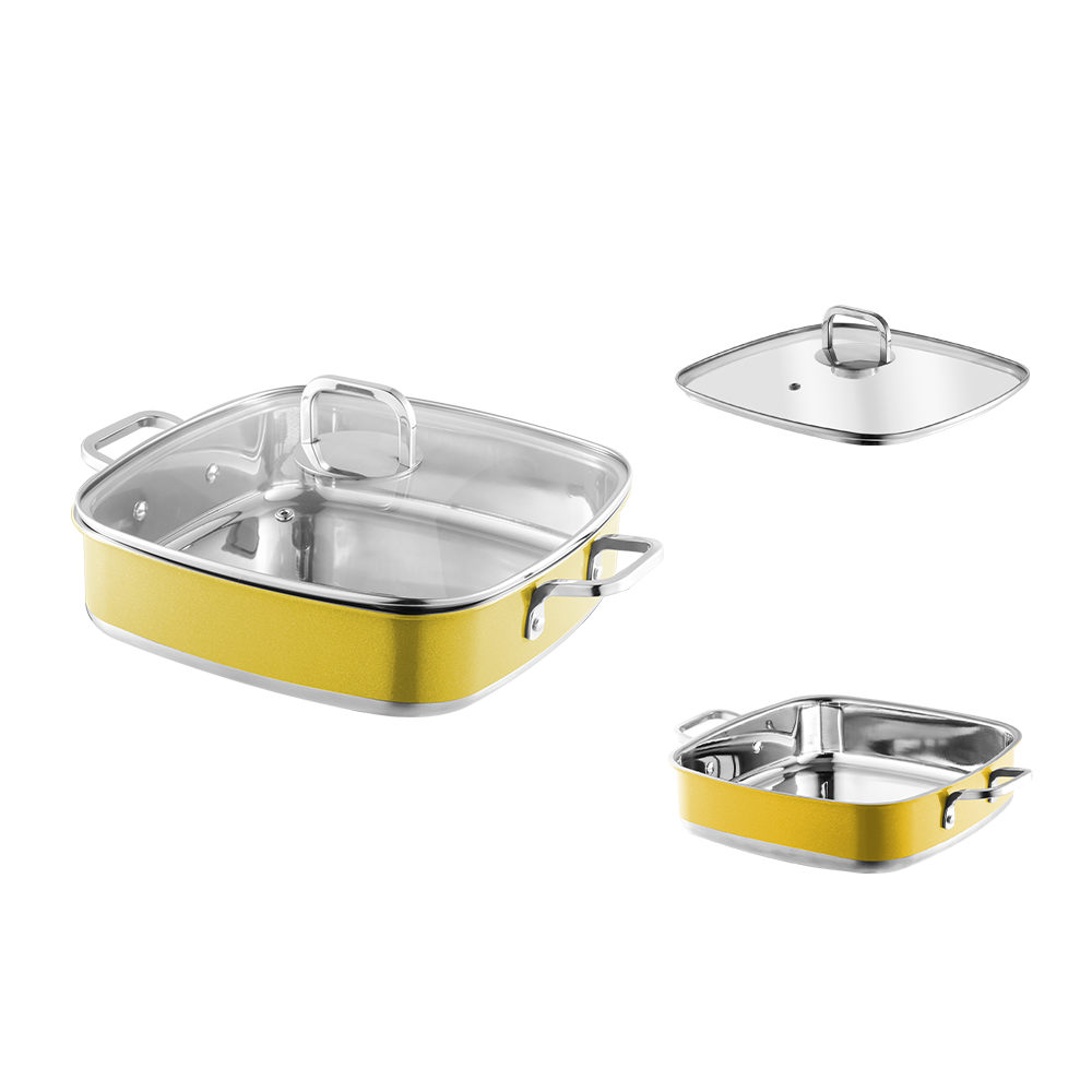Yapamit quadrato in acciaio inossidabile da 3 pellicche set di pentole stufato cucina stufato