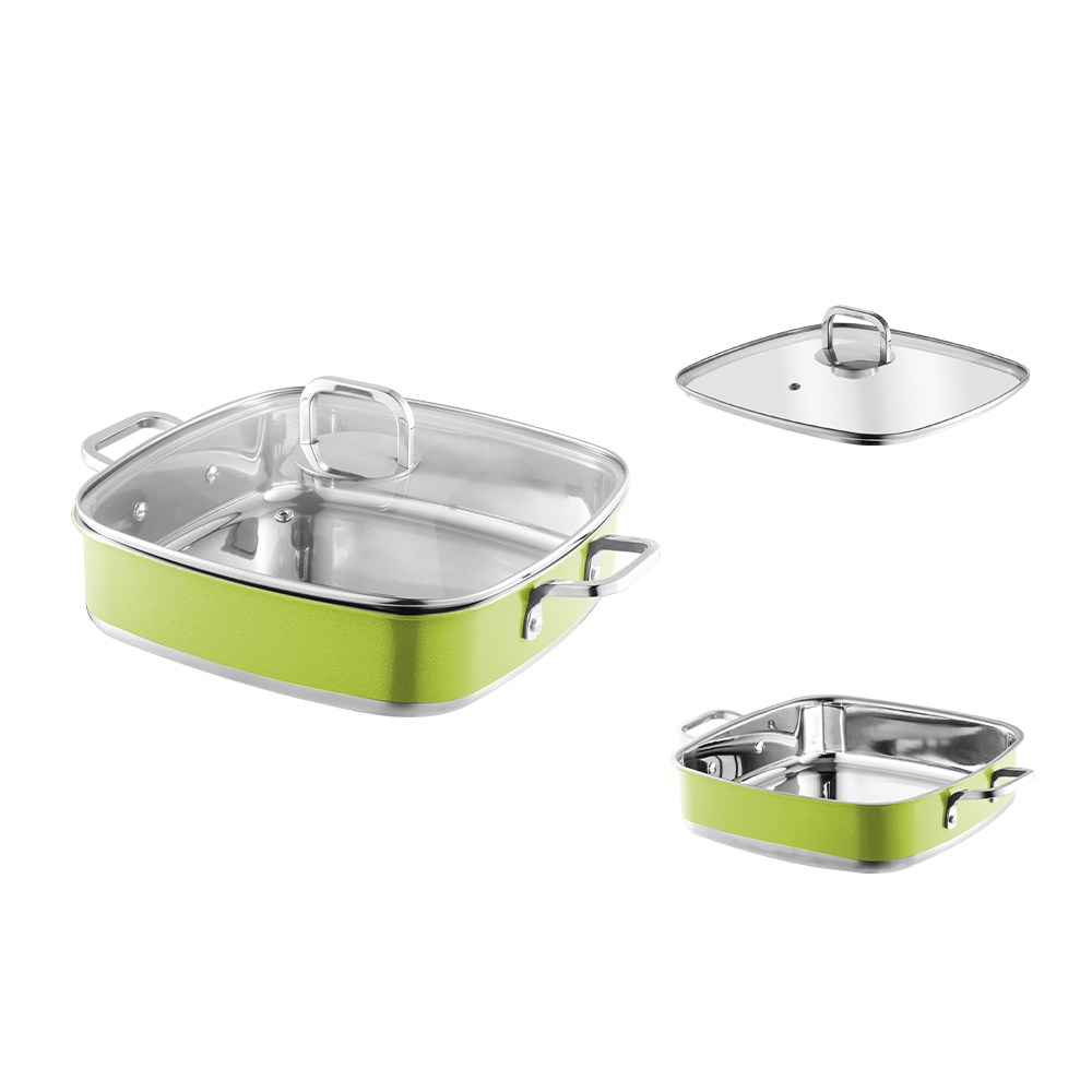 Yapamit quadrato in acciaio inossidabile da 3 pellicche set di pentole stufato cucina stufato
